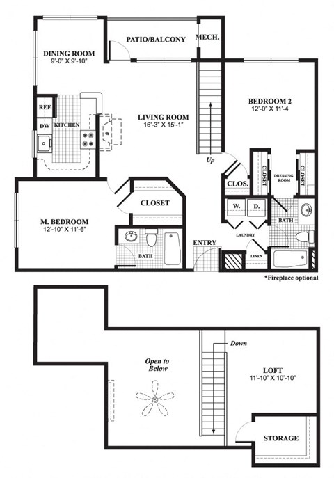 Floor plan for 2 beds, 2 baths, 1321 sqft